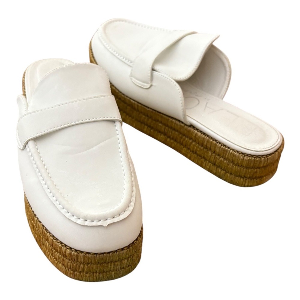 Beach by Matisse Wren Raffia Platform Loafer Mule Slip On sz 11 Vegan Leather